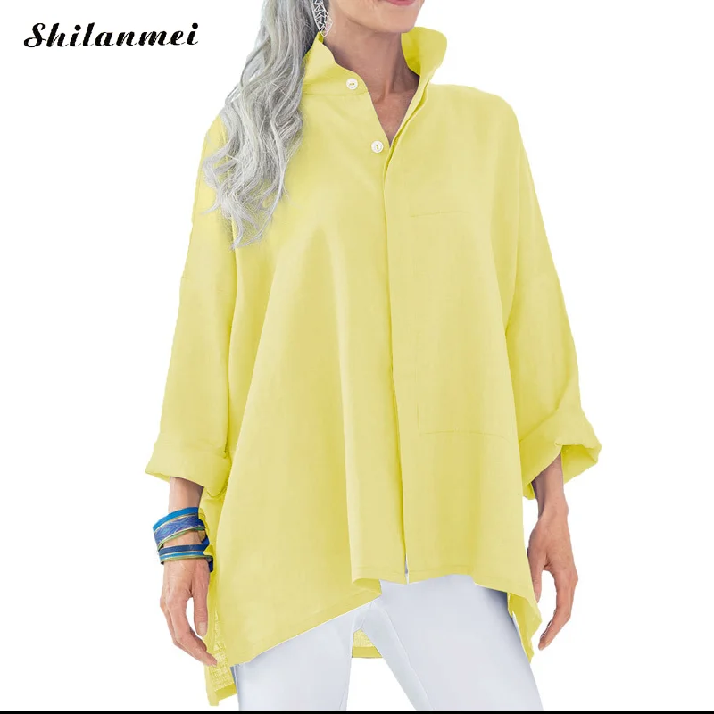 2018 nueva moda de Otoño de manga larga Irregular Blusas de mujeres, Color sólido Collar casual suelto Camisas Blusas Ropa mujer