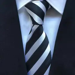 2017 классические Для мужчин галстук черный с белыми диагональными полосами Галстук для встречи