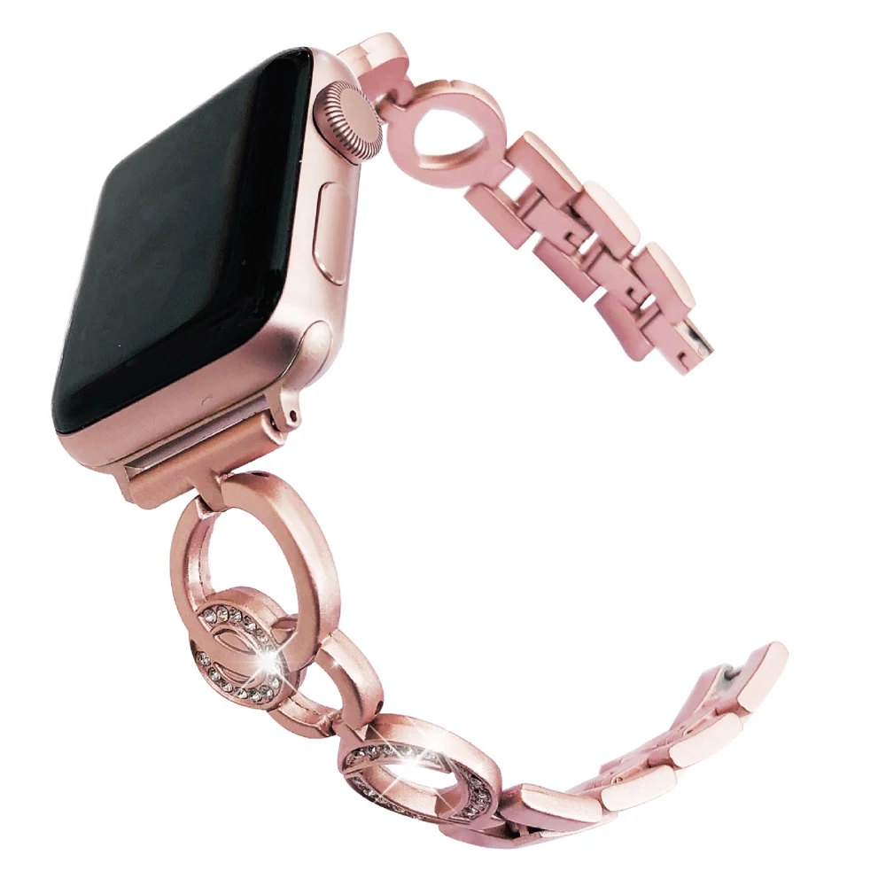 Хит браслет из нержавеющей стали для Apple Watch 38 мм 42 40 44 розовое золото женский