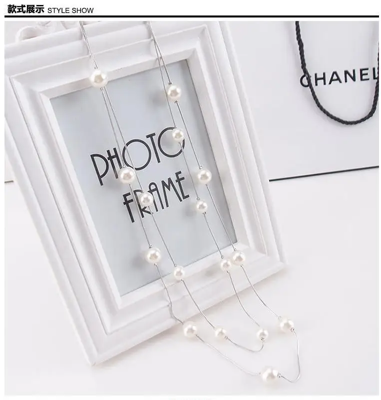 Korean version of the multi-layer fashion double-layer pearl sweater chain long decorative necklace