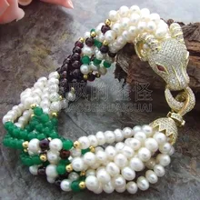 B011813 " 8 нитей белый жемчуг браслет CZ застежка