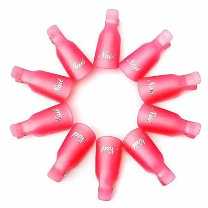 10 Pcs Reusable Plastic Acrylic Nail Art Gel Polish Remover Wrap Cleaner Clip