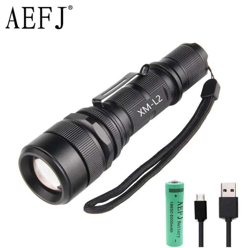 

1000LM XM-L2 LED USB Flashlight Spot Lamp IPX65 Waterproof High Power Portable 5 Mode Zoomable Camping Equipment Torch lamp