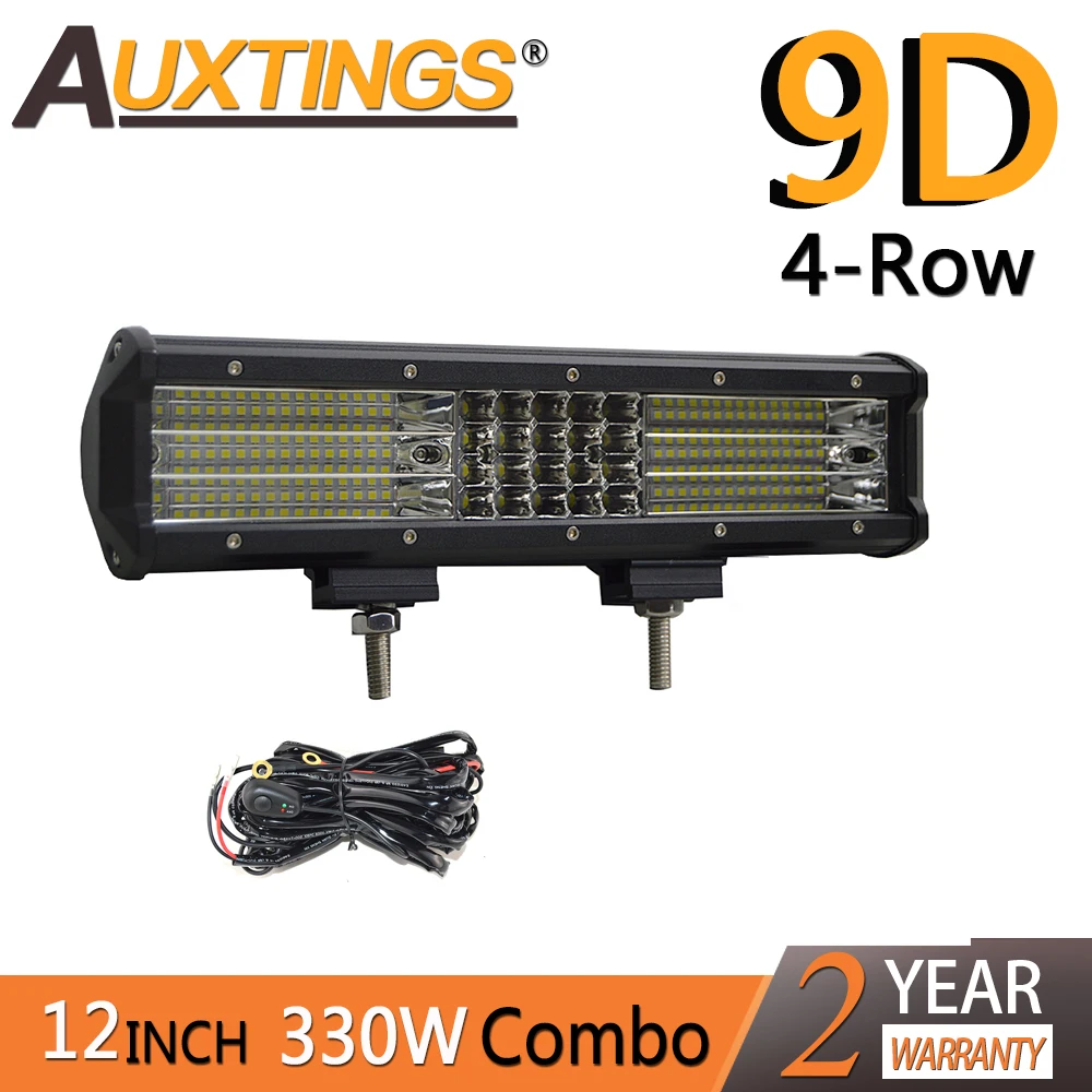 Auxtings 12inch 330w 12'' quad rows movable bracket Led work light high power 9D LED light bar offroad 4x4 car light 12V 24V