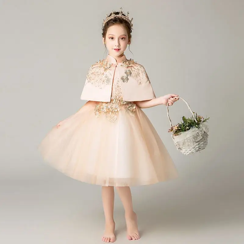 

New Children Girls Mesh With Shawl Tutu Princess Dress Baby Girl Clothes Vestido Kids Dresses For Girls Birthday Party Gown F219