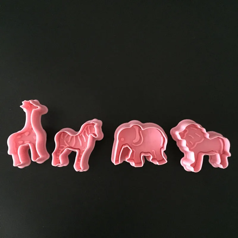 4 pcs/set Giraffe Elephant Zebra Lion Shape Animal Plastic Fondant Cookie Cutter Biscuit Cake Mold Decoration A1072 | Дом и сад