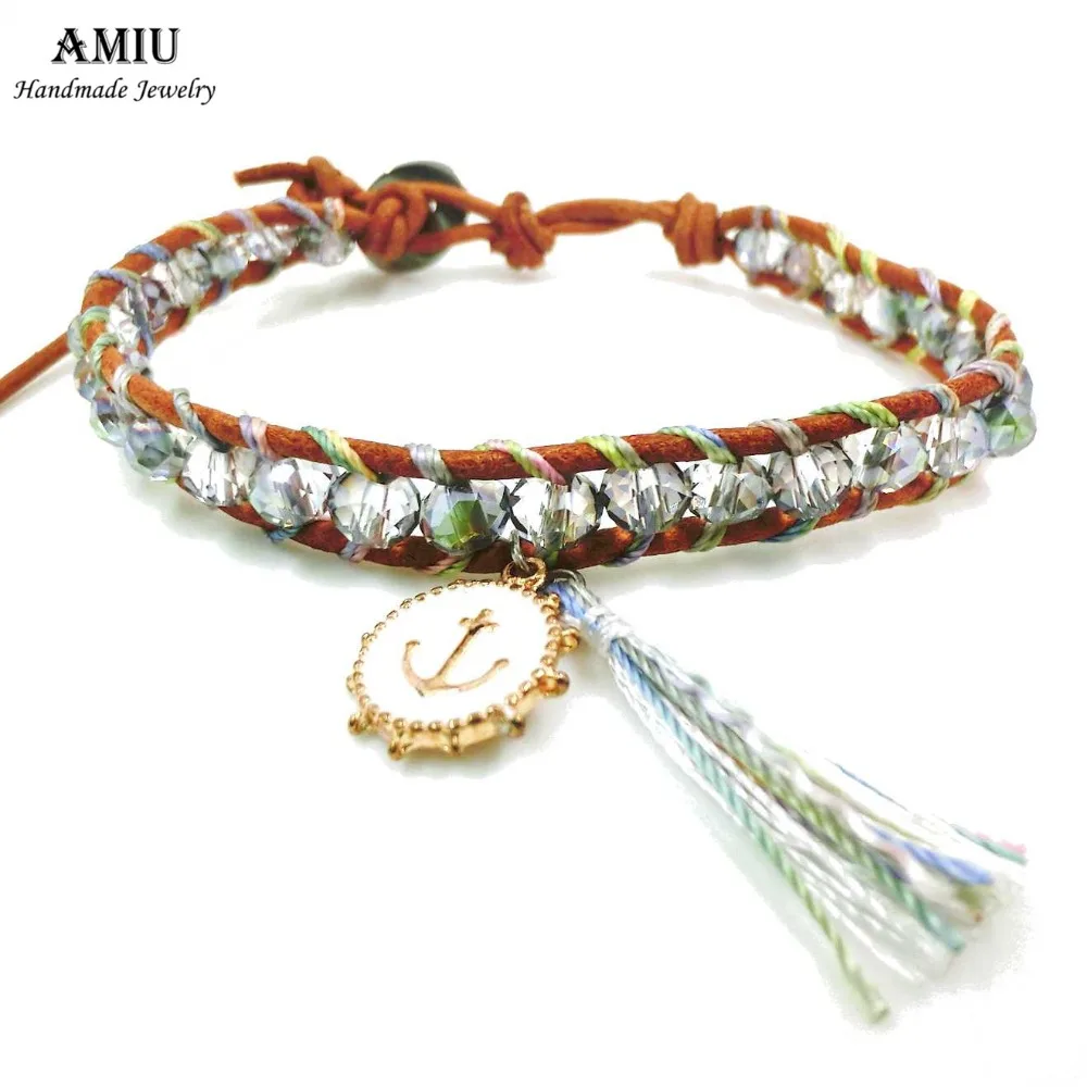 AMIU ручной работы кулон кристалл красочные кисточкой богемные Браслеты Шарм