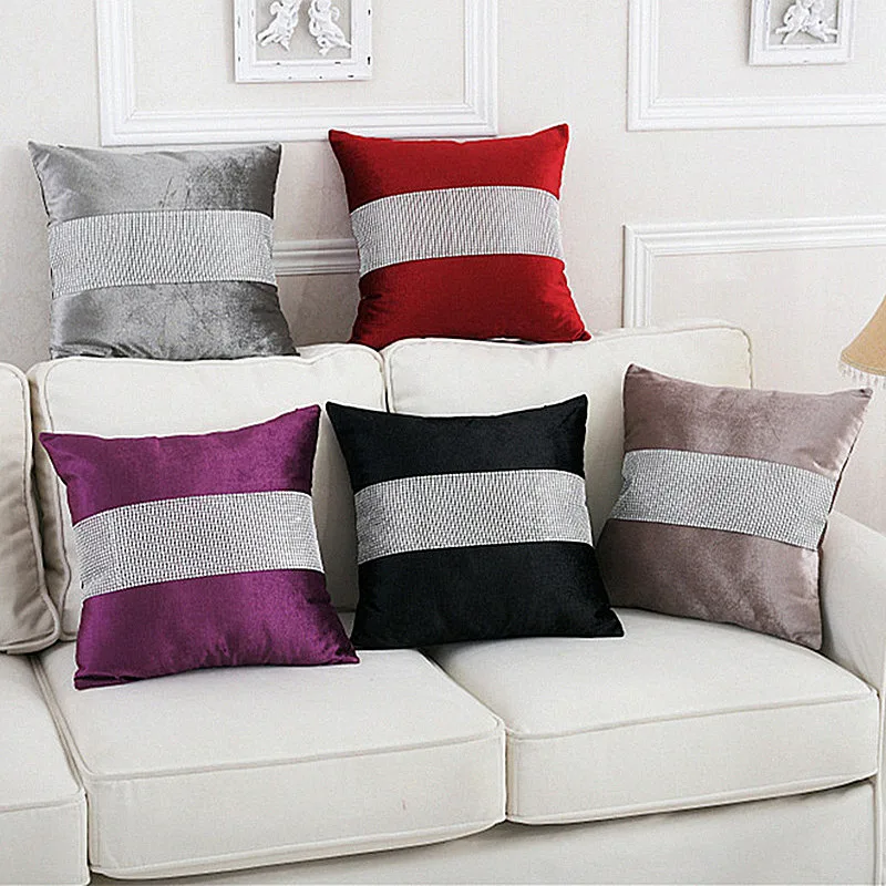 Luxurious Velour with Diamond Cushion Cover Shining Home Decor Pillow