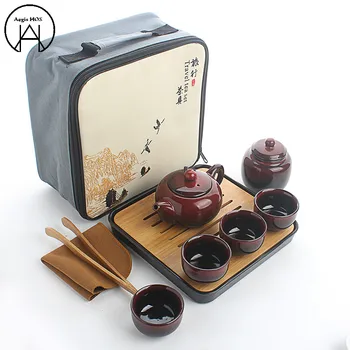 

7PCSTravel Teapot Carrying Bag Tea Set Quick Cup Simple Home Office Tea Pot Melamine Tea Tray Tea Cup Custom Logo