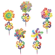 5 шт. двойной цветок колеса Pinwheel, пластиковые ветряные мельницы для детей игрушки, открытый садовый ярд Декор ветрячок