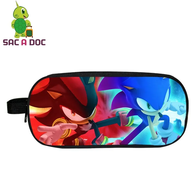 

Cartoon Super Sonic Shadow Pencil Case Large Capacity Double Layer School Supplies Pen Pouch Kids School Stationery Storage Bag