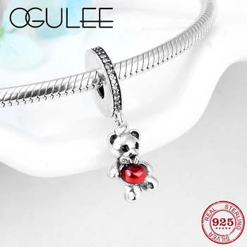 

Authentic Sterling Silver 925 Pendant Bear holding apple beads Diy for Womens Accessories Fit Original Pandora Bracelets making