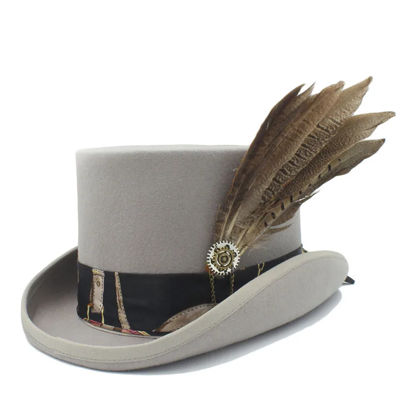 Топ 13,5 см черная фетровая шляпа шерсть для женщин и мужчин стимпанк топ шляпа ручная работа кожа волшебный Косплей вечерние шляпа-цилиндр шапки Прямая поставка