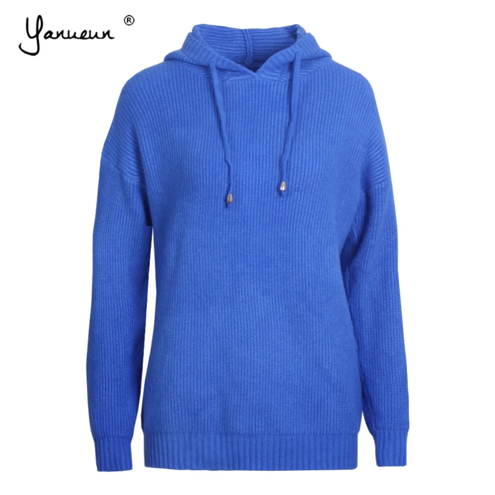 

Yanueun Spring Autumn Winter Women Sweater Long Sleeve Knit Hooded Pullover Loose Solid Casual Color Female Knitted Jumper Tops