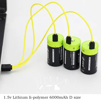 

4PCS 1.5v Lithium li-polymer 6000mAh D size rechargeable battery D type for flashlight, water heater ect. + USB charging cable