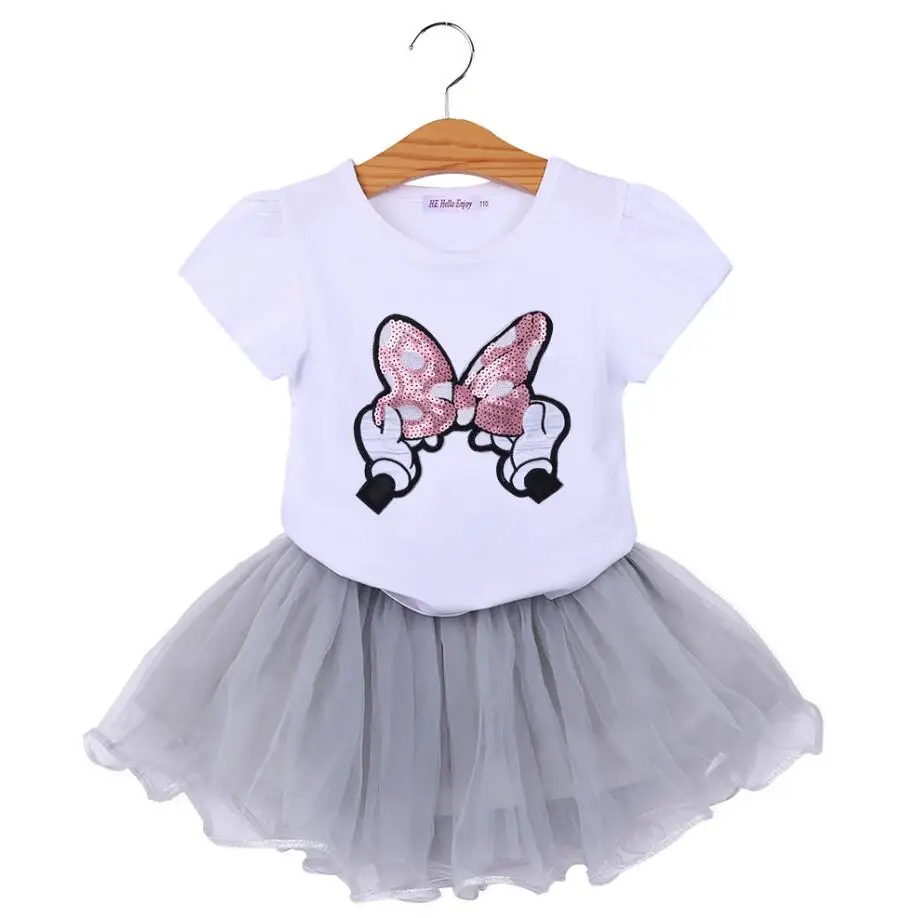

NEW Girls Clothing Set Summer Short Sleeve Cotton Mickey Minnie Clothing Sets For Girls Shirt And Skirt 2Pcs Children Clothing