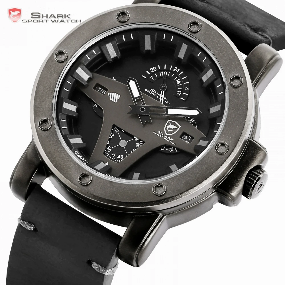 Greenland Shark 2 Series Sport Watch Creative Design Black Date Crazy Horse Leather Quartz Men Watches Masculino Relogio /SH452 Greenland Shark 2 Series Sport Watch Creative Design Black Date Crazy Horse Leather Quartz Men Watches Masculino Relogio /SH452