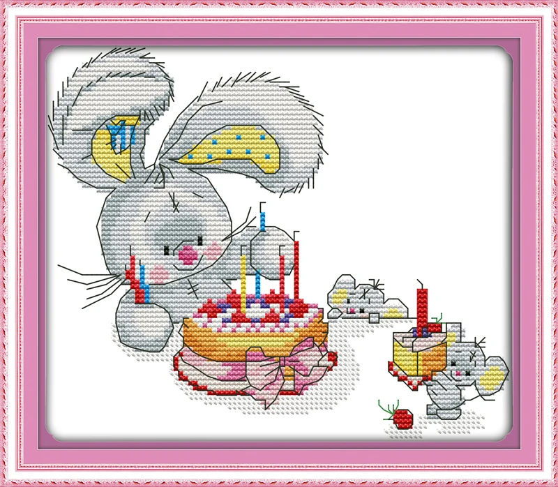 

The little rabbit's birthday, counted printed on fabric DMC 14CT 11CT Cross Stitch kits,embroidery needlework Sets, Home Decor