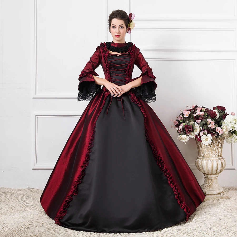 Женское платье винного и черного цвета в средневековом стиле|dress gothic|dresses dressdress