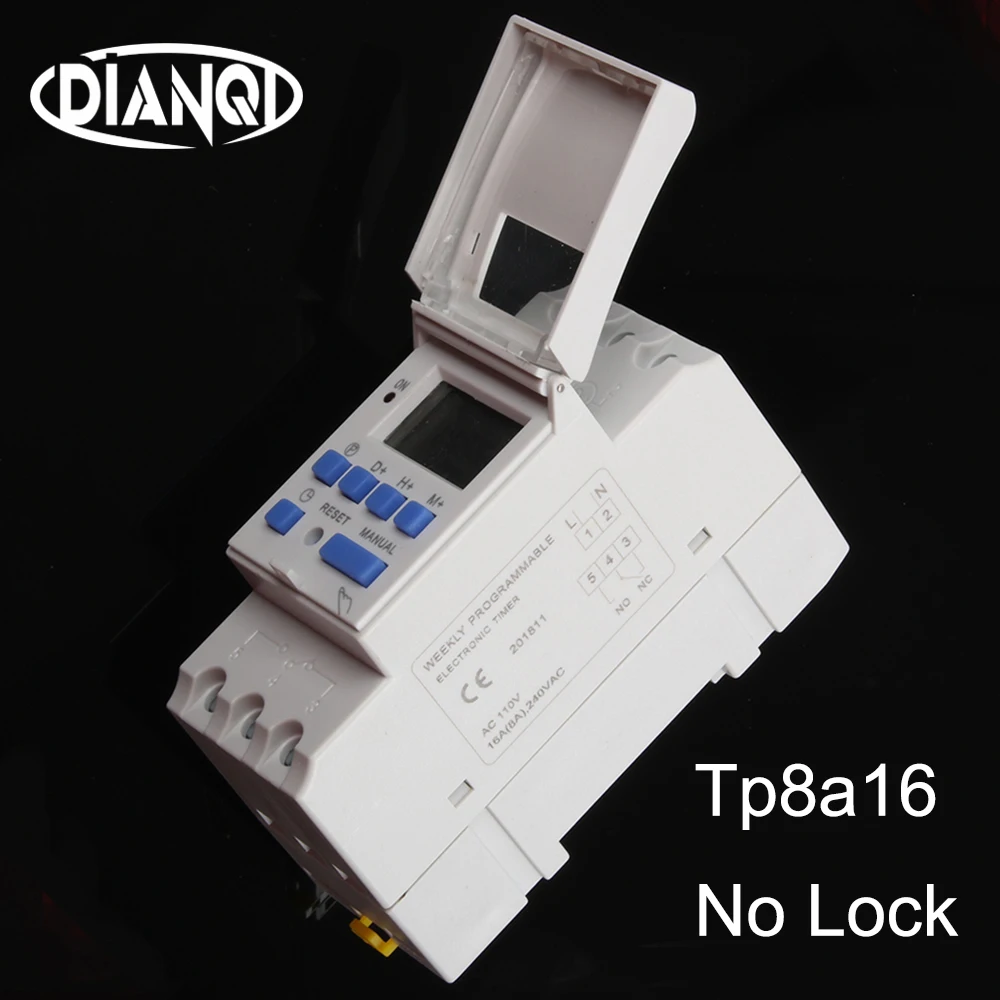 

Electronic Weekly 7 Days Programmable Digital TIMER SWITCH Relay Control 220V 230V 6A 10A 16A Din Rail tp8a16 No lock