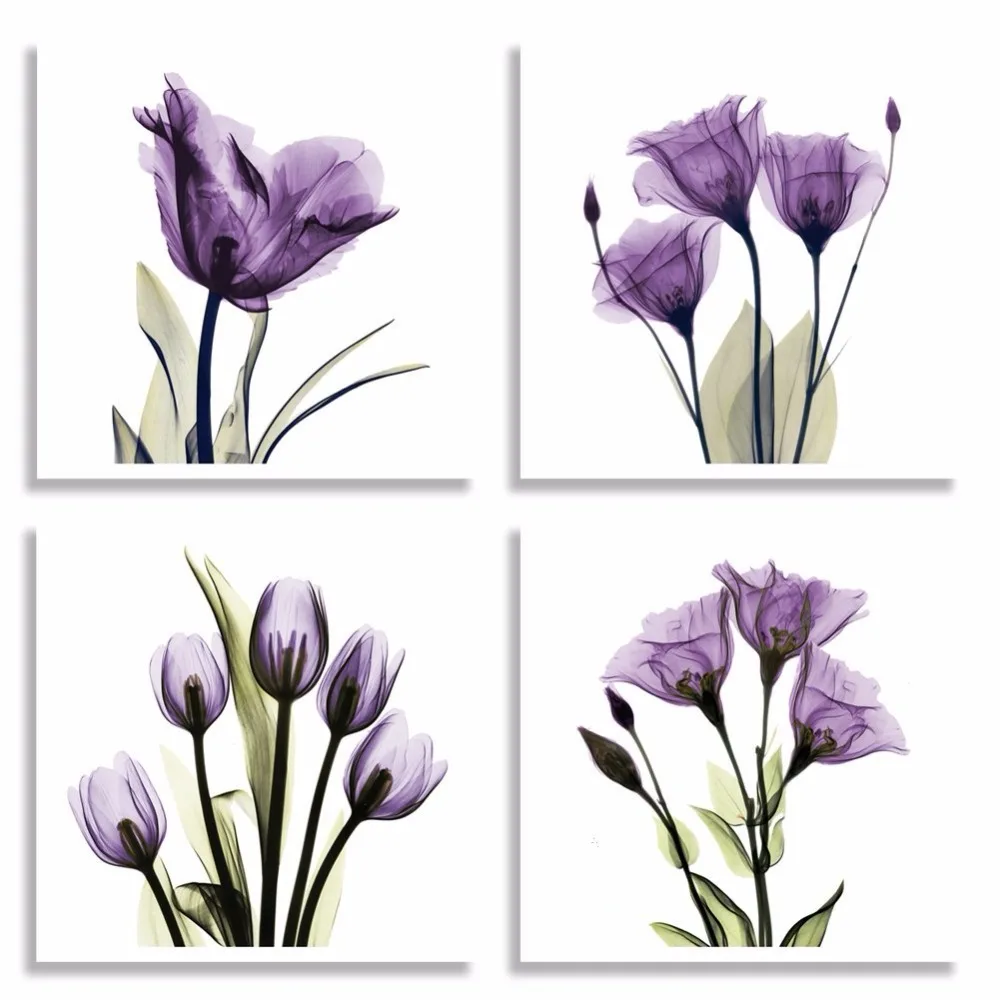 

4 Piece Elegant Purple Tulip Flower Painting Canvas Art Print on Canvas for Study Bed Room Living Room Wall Decor Framed
