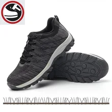 Дышащая сетчатая рабочая обувь черные мужские летний дезодорант легкая мягкая подошва стальной носок прокалывание Мужская защитная Рабочая обувь