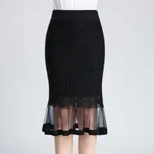 Женские черные весенние юбки больших размеров, Женская юбка выше размера d, Женская Осенняя Юбка До Колена, юбка Русалочки с эластичной резинкой на талии