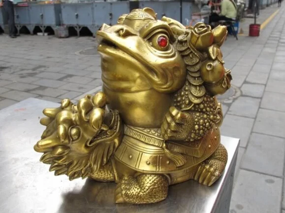 

7" Chinese Brass Copper famous Feng Shui Money wealth Dragon Turtle Toad Statue