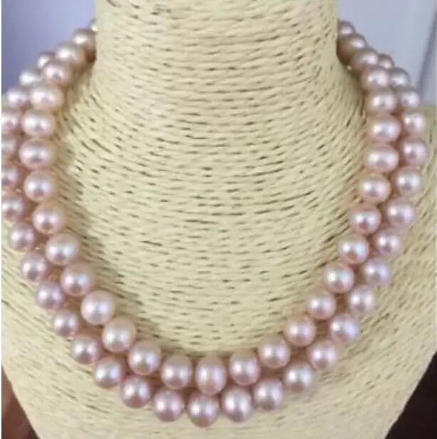 

2row 9-10 mm natural round lavender pearl necklace