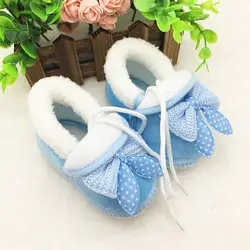 Для малышей новорожденных обувь с бантом мягкая подошва сапоги и ботинки для девочек Prewalker теплые обувь новорожденного мальчиков