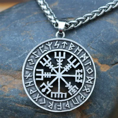 Викинг исландский Vegvisir шлем ужас в руническом круге кулон руны викингов Vegvisir компас Рунический амулет колье ожерелье - Окраска металла: Antique Silver 1