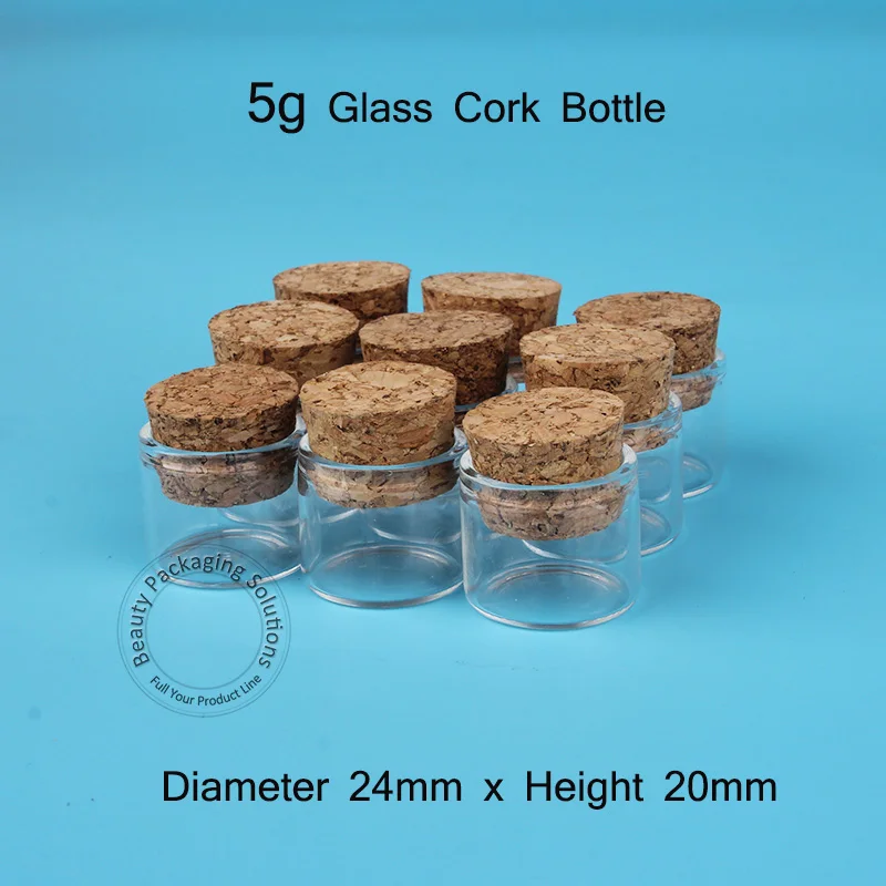 

50pcs/Lot Promotion 5g Small Glass Bottle Refiilable 1/6OZ Test Tube Vial Cork Stopper 5ml Jar with Corked Container Empty Pot