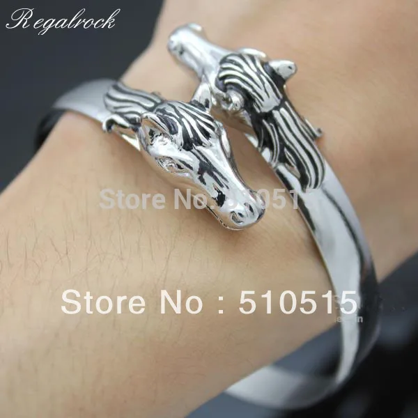 

Regalrock Western Cowboy Double Horse Head Bracelet Cuff Bangle