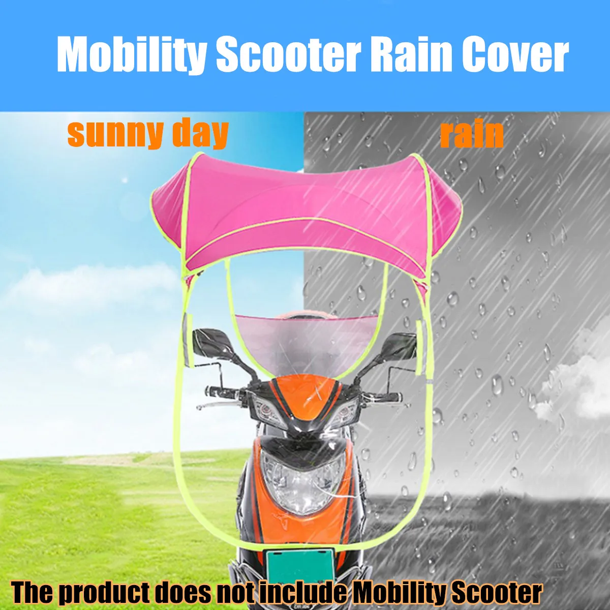 

2 pcs Pink Polyester Motorbike Scooter Sun Shade Rain Cover Electric Vehicle Umbrella Mobility Raincoat Poncho Dust Proof