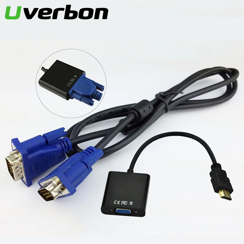 

HDMI to VGA Video Converter Adapter Cable Set For Full 1080P Convert Signal From HDMI Input Laptop PS3 to VGA Output Monitors