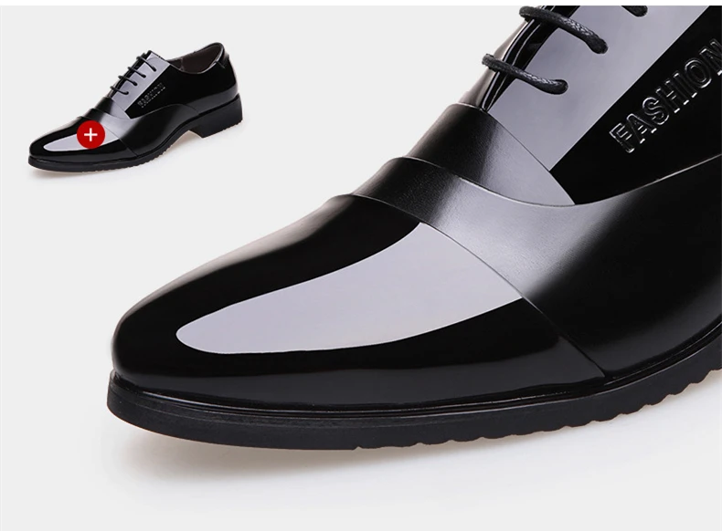 Height increasing 6CM Pointed Toe Formal Men Dress Shoes Patent Leather Wedding Shoes for Men Elegant Black Leather Shoe