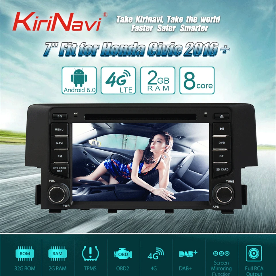 

KiriNavi Octa core 4G LET android 7 car multimidia autoradio for honda civic navigation system 2016 + gps support 4K Video 4G