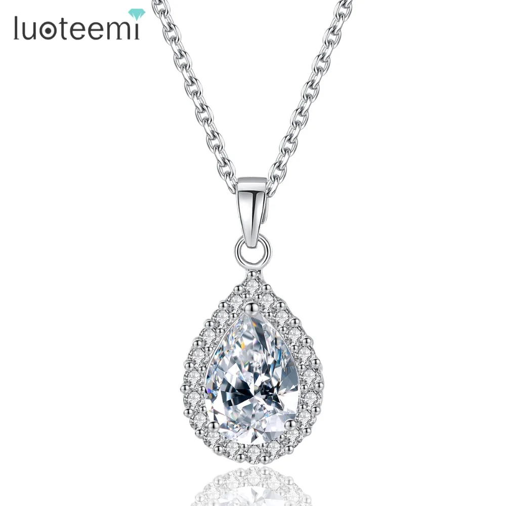 Luoteemi классический европейский Стиль ААА циркония Water Drop Neckalce CZ камень кулон высокое качество Цепочки и ожерелья украшения для свадьбы