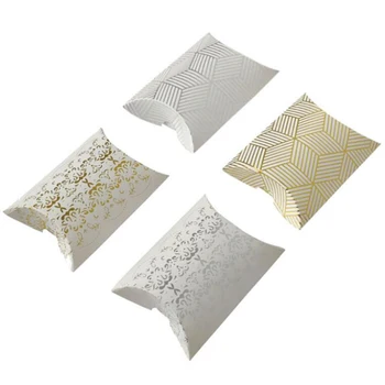 

50pcs Hot Stamping Pillow Wedding Party Favor Paper Gift Box Candy Boxes Supply Accessories Favour Gift Boxes Party Supplies