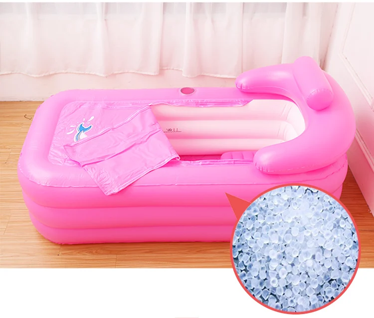 Складываемая надувная Ванна Пластиковая Складная Ванна для взрослых Нижняя изоляция с 2 дренажными портами розовый синий 155*84*66 см