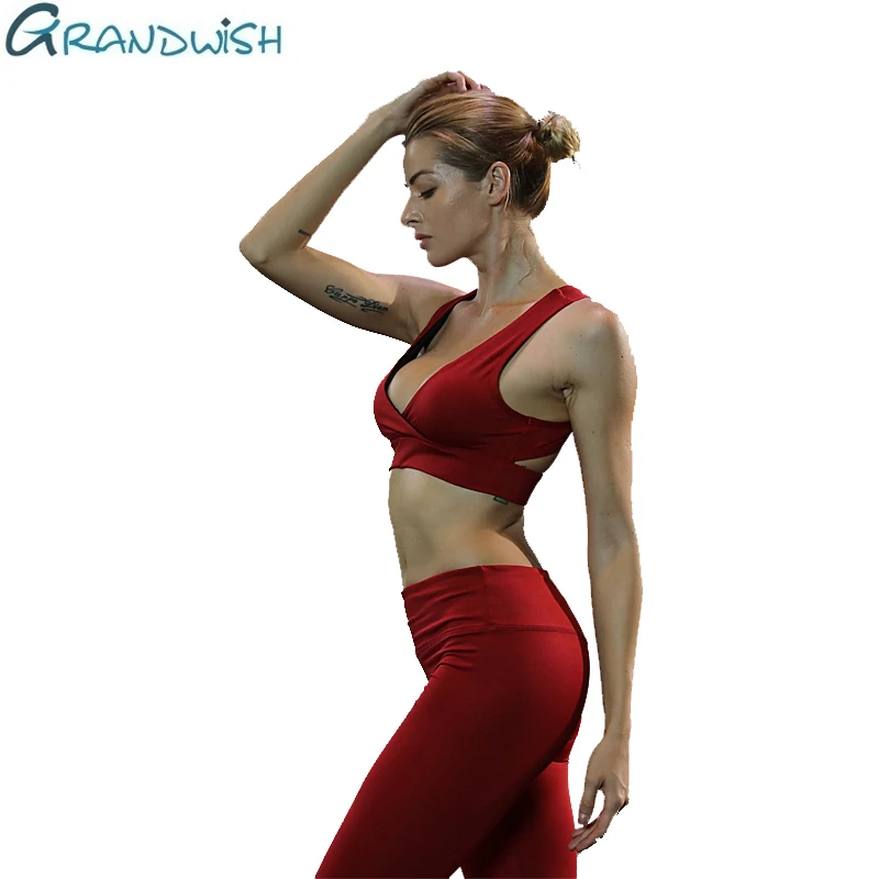 

Grandwish Women Fitness Solid Yoga Sets Body Building Sports Jogging Breathable Backless Sport Bra Top&Leggings Tracksuit ,ZF019