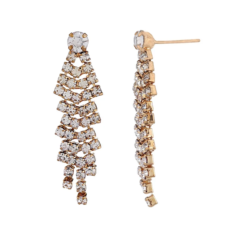 Italian Design Super-long Rhinestone Tassel Earrings Sliver Chain Drop Earrings
