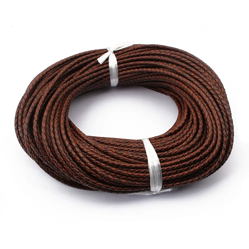 

1 meter 3mm 3.5mm 5mm Round Braided Genuine Leather Cord Coffee Leather Cords String Rope Bracelet Findings DIY Jewelry Making