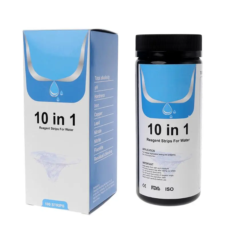 

100Strips Water Test Strips Reagent Strip For Water Quality Analyzing Testing With 10 Analysis Residual Chlorine pH Total Alkali