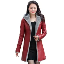 Зимняя кожаная куртка женская верхняя одежда с капюшоном и воротником модное пальто овечья шерсть Кожаные куртки теплая Плотная кожа QH0936