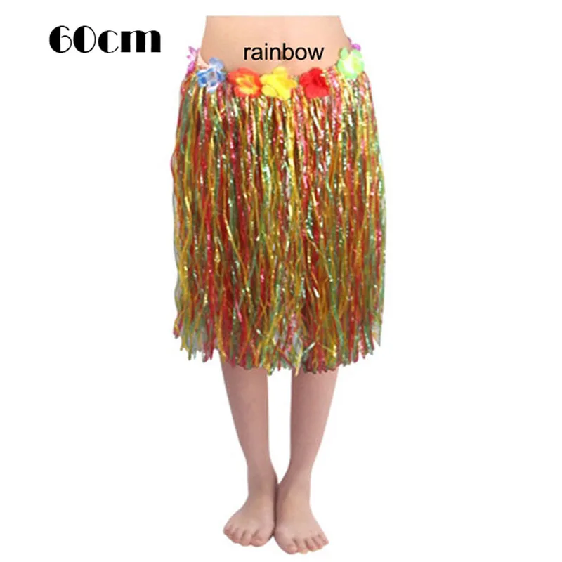 60/80 см Пластиковые волокна девушки женщина Гавайская Юбка Хула травяной костюм цветок юбка танец хула платье Вечерние Гавайские пляжные - Цвет: 60cm rainbow
