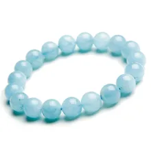 9 мм натуральный синий Аквамариновый браслет женский эластичный круглый хрустальные бусины браслет Модный Целебный Камень