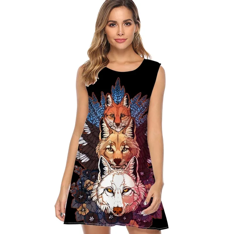 

Indian Fox 2019 Dress Women New Sleeveless Mini Party Dress Summer Casual Summer Chiffon Dresses Sexy Beach Mini Dress