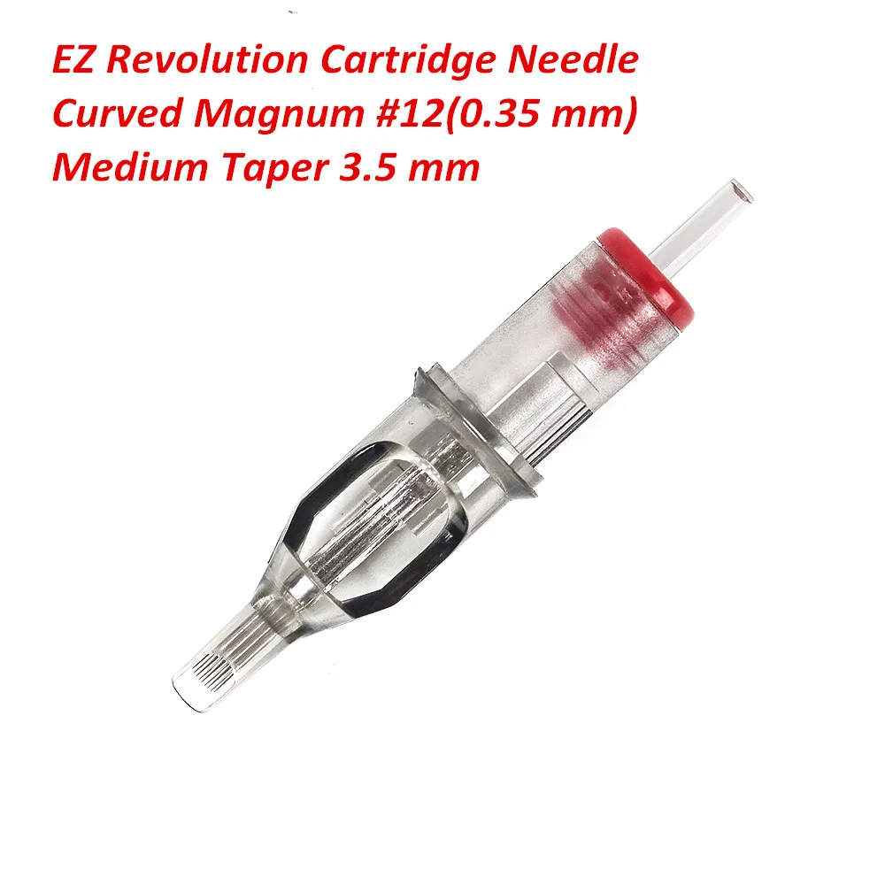 5 Pieces EZ Revolution Cartridge Needle #12 (0.35 mm) Curved Magnum Tattoo Needles 3.5 mm M-Taper Needles for Cartridge Machine eyebrow embroidery ruler plastic curved semi permanent makeup guide brow ruler stencil universal tattoo measure tools