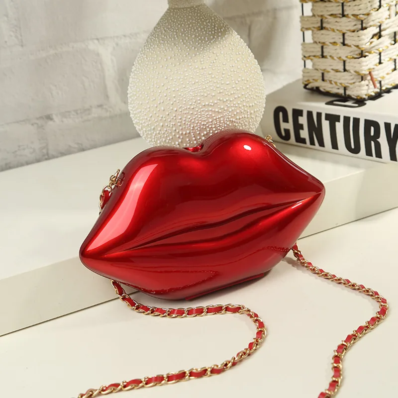 Женский красный клатч губы сумка высокого качества Женская с цепочкой сумка на плечо Bolsa вечерняя сумка форма губ кошелек - Цвет: Красный